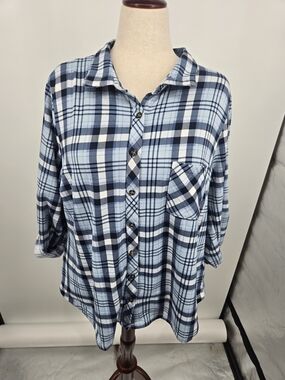 No Comment Blue Plaid Button-Down Shirt 3X (6773)